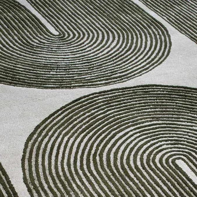 Modern Handmade Wool Area Rug, Abstract Curved Line Geometric Carpet for Living Room Bedroom, Contemporary Tufted Indoor Rug with Soft Pile and Cotton Backing (Olive, 4' x 6')