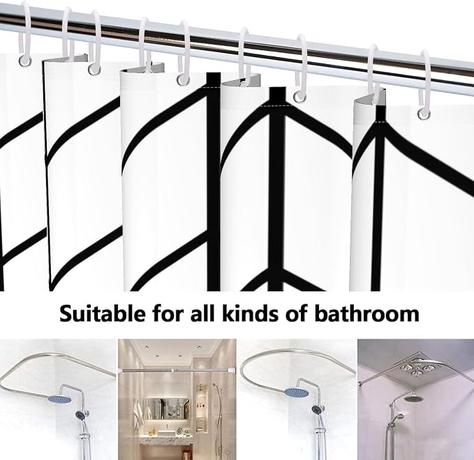 Boho Herringbone Shower Curtains Black White Zig Zag Geometric Bathroom Curtain Minimalist Abstract Polyester Shower Curtain Sets for Bathroom Extra Long 72x96 in with 12 Hooks