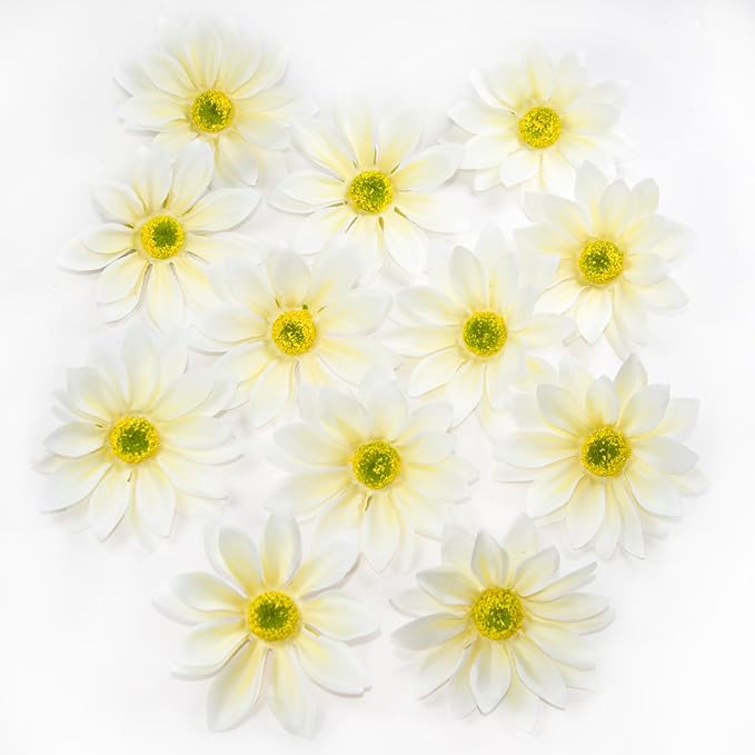 Silk Daisy Flower Heads, White Daisy Artificial Flower Head Bulk, 12 Pcs 3.5 Inch Fake Flowers Heads Gerbera Flowers Head for Craft, Easter Wedding, DIY Wreath, Party Decorations
