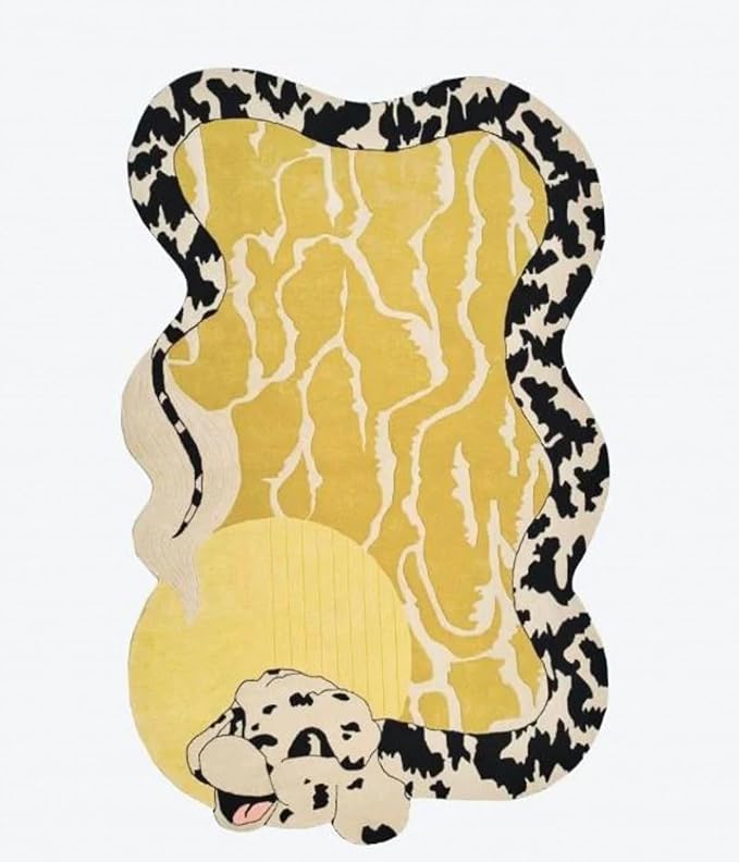 Bright Yellow Black and White Spots Snake Rug for Living Room Bedroom Guestroom Non Shedding Faux Wool Area Rug Fun Animal Shaped Rugs Vibrant Art Playroom Nursery Room Anti Slip Durable Carpet 6x9