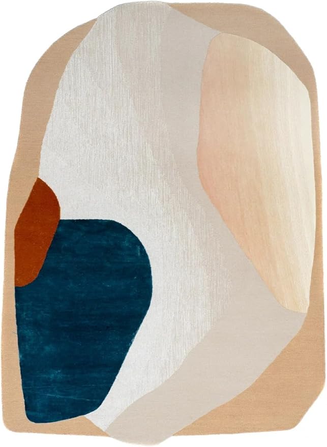 Minimalist Mid Century Modern Irregular Area Rug for Living Room Guestroom Bedroom Abstract Shaped Rug Low Pile Washable Carpet 10x14 Boho Art Meetingroom Home Office Foldable Rugs Cream Beige Brown