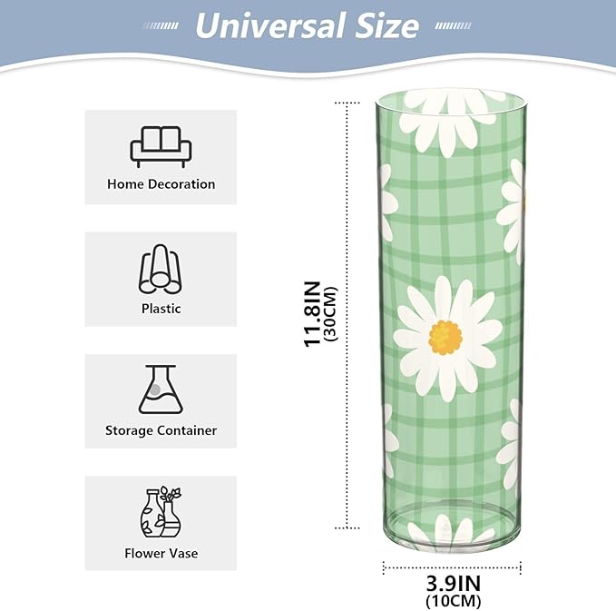 Vase Plastic Vase Elegant Cylinder Flower Vase Shatterproof Decorative Centerpiece for Home Table Office Weddings Events (11.8 x 3.9 in)