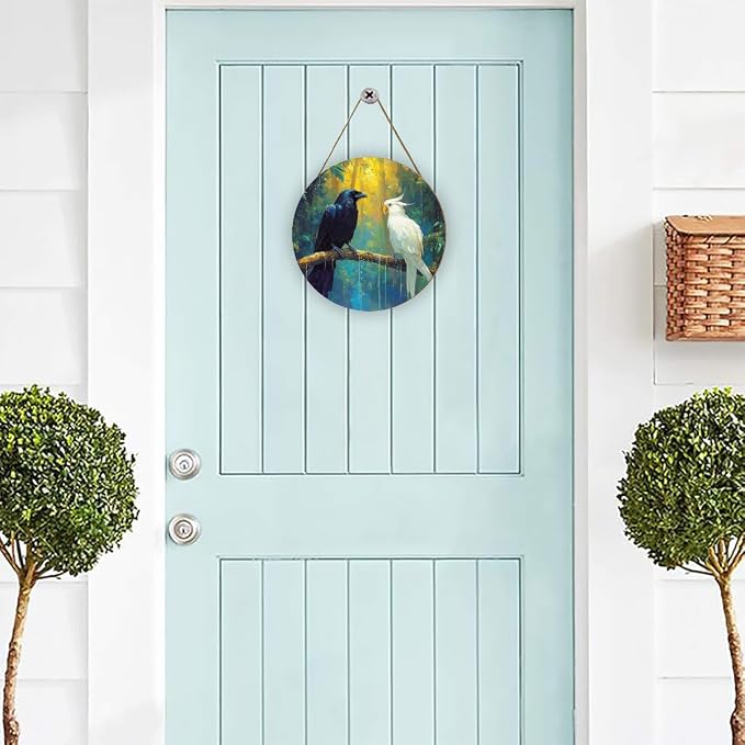Vintage Birds Wooden Circle Hanging Sign 8x8 Inch – Suits retro enthusiasts & bird admirers, great for lounges, entryways & gatherings