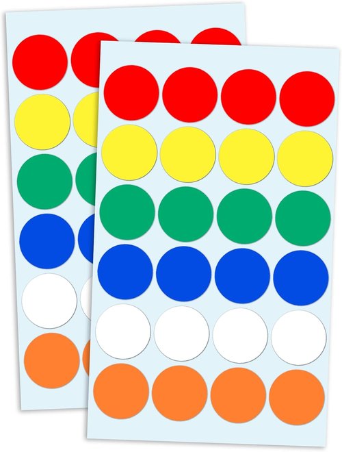 Colored Dot Stickers Labels by Skiennix - 600 Pack of 1-Inch Round Stickers in 6 Vibrant Colors
