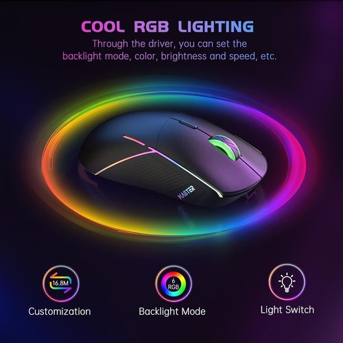 FFJ Wireless Gaming Mouse - 24000 DPI Tri-Mode | RGB Programmable, 75H Battery Life, Rechargeable, Black