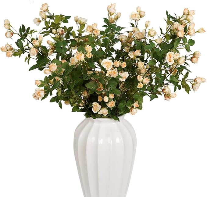 Melorca&Guilla Fake Flowers,6PCS 29" Artificial Rose for Vase, Long Stems Champagne Artificial Flowers Faux Flower Arrangements for Shop Garden Office Home Décor (6, Champagne Rose)