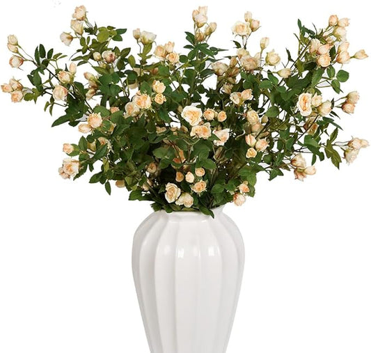 Melorca&Guilla Fake Flowers,6PCS 29" Artificial Rose for Vase, Long Stems Champagne Artificial Flowers Faux Flower Arrangements for Shop Garden Office Home Décor (6, Champagne Rose)