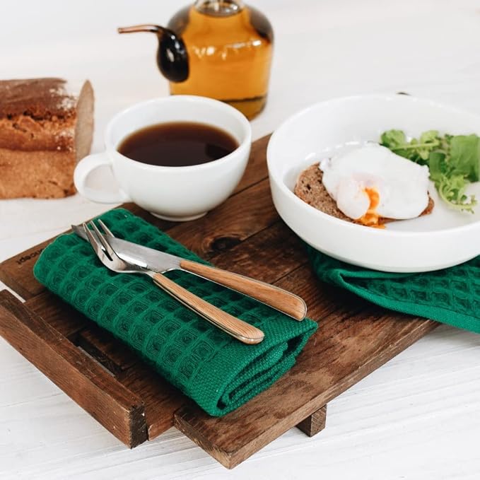 sea me at home Waffle Washcloths Set, 100% Turkish Cotton (Forest Green)