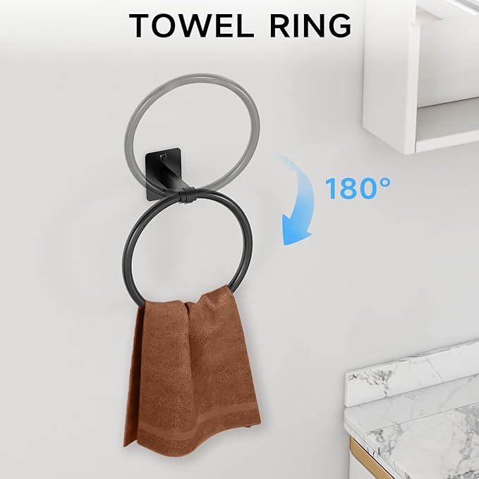 KLJKPA 4 Pieces Bathroom Hardware Set, 32 inch Towel Bar, Matte Black Bathroom Accessories Set, Towel Racks for Bathroom, Robe Towel Hooks, Toilet Paper Holder Wall Mounted