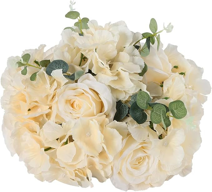 10 PCS Flower Ball Arrangement Bouquet, 11.8inch Diameter Flowers Centerpieces, Champagne Fake Floral Roses Balls Tabletop Decoration for Wedding Centerpieces, Party Decor