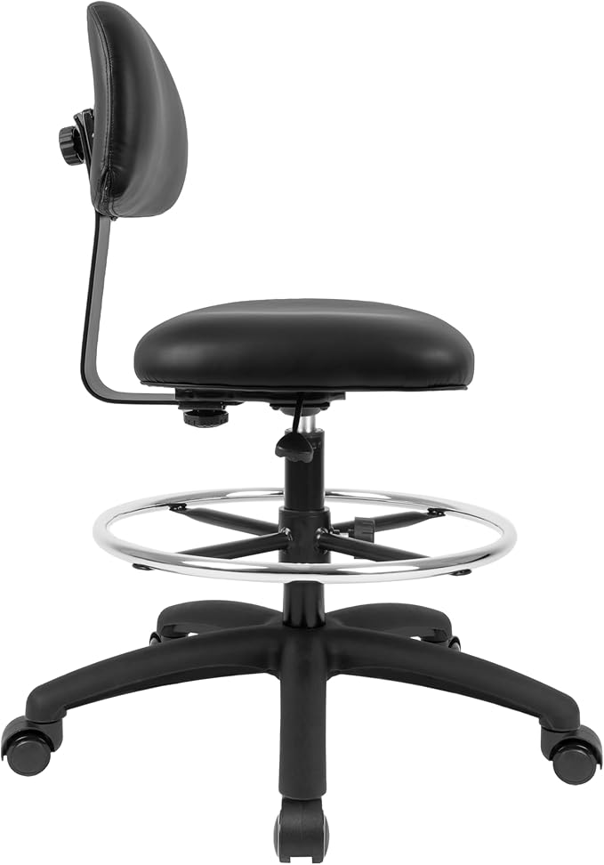 Chair Master FSS Series Square seat Tall (24"-34") seat Height Chair. Vinyl-for Office, Garage, Desk, Shop, Computer, Doctor, Medical, Easy to Clean! 18" Footring (Black, Tall, Self Braking Casters)