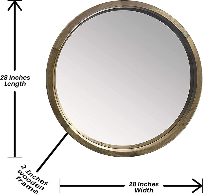 Handcrafted Decorative Pure Wooden Mirror for Wall Décor (28 inches, Natural Brown)