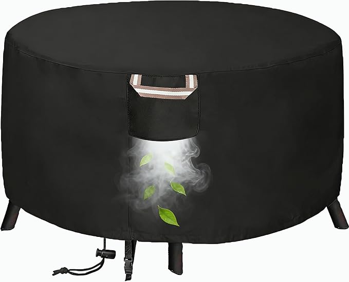 YOWDUTY Round Propane Gas Fire Pit Cover 36 x 24 Inch, Waterproof Heavy Duty 600D Round Outdoor Fireplace Cover 36 inch, All-weather Protection For Patio Firepit / Fire Bowl 34/35/36 inch