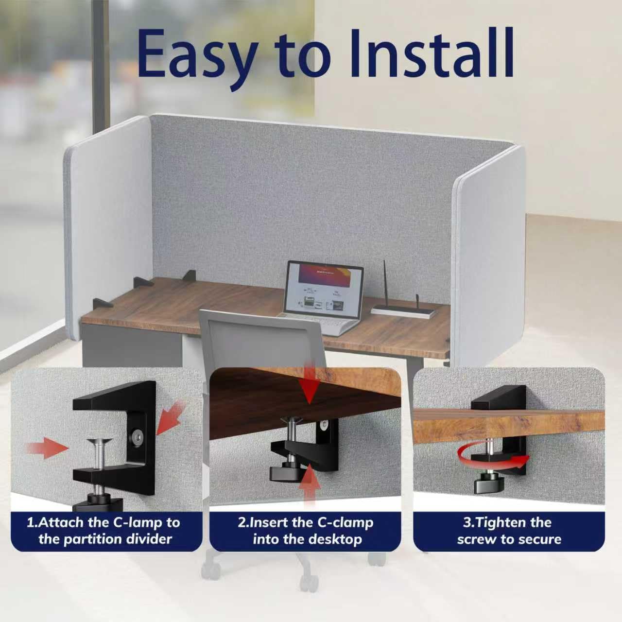 Skiennix Desk Privacy Panel - 24 x 24 Inch Sound Absorbing Divider | Gray Acoustic Back Partition