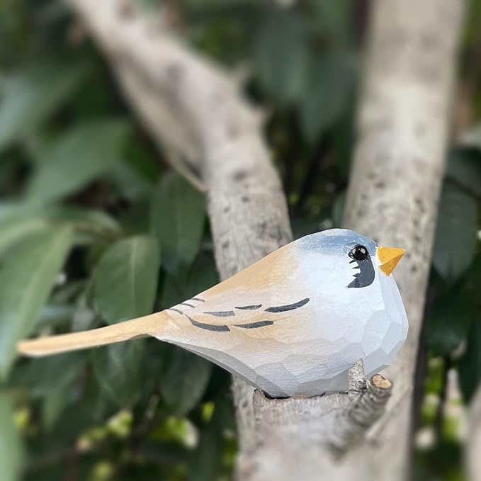 Bird Figurines Hand Carved Painted Wooden Statues for Home Decor, Gift for Bird Lovers,Housewarming, Birthday, Christmas, Anniversaries (NO.17-Bearded Tit)