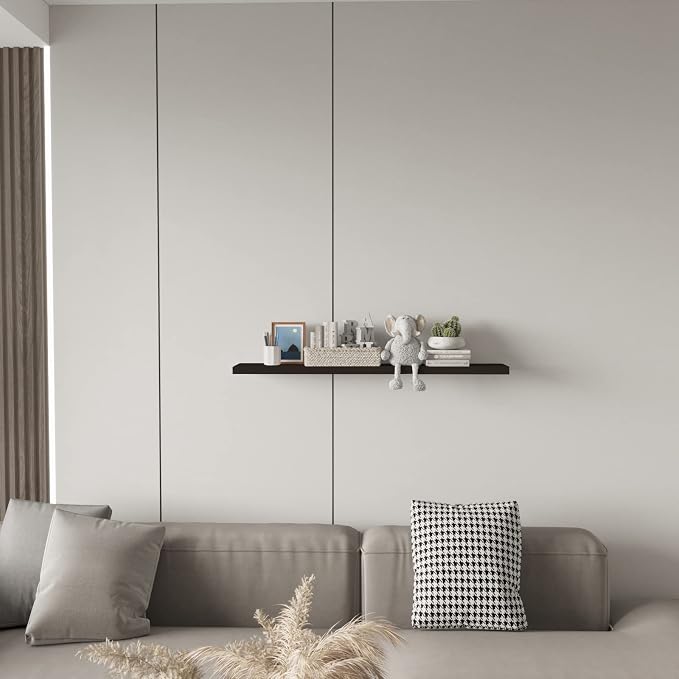 SAUMONIERES Floating Wall Shelves for Bedroom Bathroom Wall Mounted Solid Wood Shelf Storage Decor, Long Espresso Floating Shelf