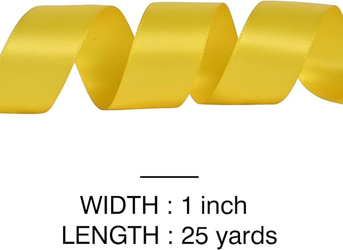 YAMA Yellow Double Faced Satin Ribbon, 1 Inch 25 Yards, Great for Crafts Bows Flower Bouquet Wedding Home Decor Gift Wrapping