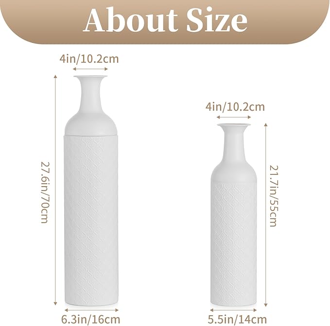 Sziqiqi White Tall Floor Vases: 27.6/21.7in Extra Large Metal Decorative Floor Vase - Set of 2 Big Boho Floor Vases for Pampas Grass Twigs - Oversized Floor Vase for Living Room Bedroom Home Corner