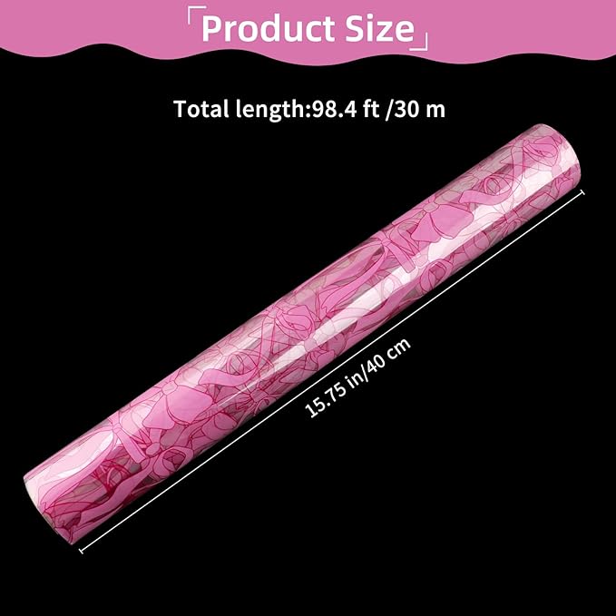 Motroce Clear Cellophane Wrap Roll, 100 Ft x 16 In Pink Bow Florist Paper Wrapper, Transparent 3Mil Thicker Cellophane Roll, Gift Baskets Wrap Cellophane Film for Gifts, Flowers, Christmas Wrapping