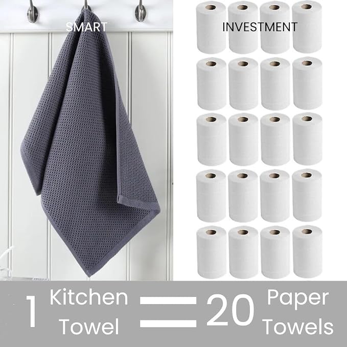 Assorted Kitchen Towels - Grey Kitchen Towels, Set of 5, 16x26 in - Absorbent 100% Cotton Dish Towels with Hanging Loop - Waffle Weave Tea Towels for Drying Dishes, Glassware & Counters