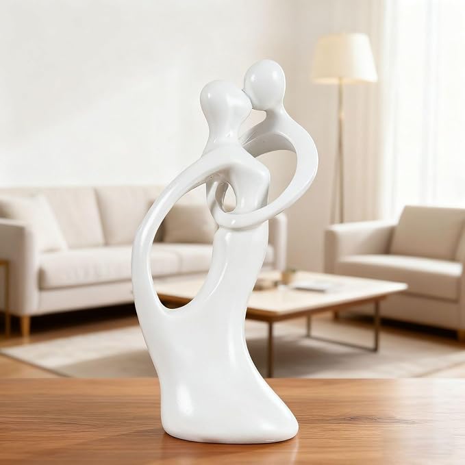 Modern Abstract Couple Statue, Kissing Lovers Sculpture Figurine for Home Decor Living Room Bedroom Bookshelf Office, Gift for Wedding Anniversaries, Love Decor Ornament for Valentines - Style A-White