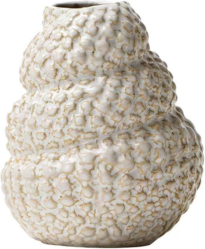 Unique White Ceramic Conch Vase - Cute Wabi-Sabi Style Handmade Flower Vase,Charming Modern Boho Ins Style Decorative Vases for Flowers,Great for Living Room,Shelf,Bookshelf and Entryway Décor
