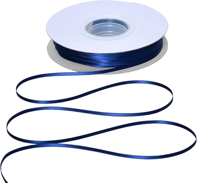 YAMA Navy Blue Double Faced Satin Ribbon, 1/8 Inch 100 Yards, Navy Ribbon for Gift Wrapping Crafts Hair Bows Wedding Party Decoration