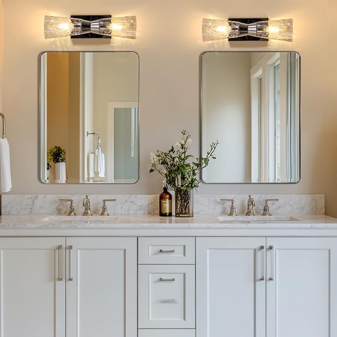 ANDY STAR Wall Mirror Brushed Nickel for Bathroom, 24x36x1 Rounded Rectangle Mirror with Stainless Steel Silver Metal Frame, Modern Bathroom Vanity Mirror