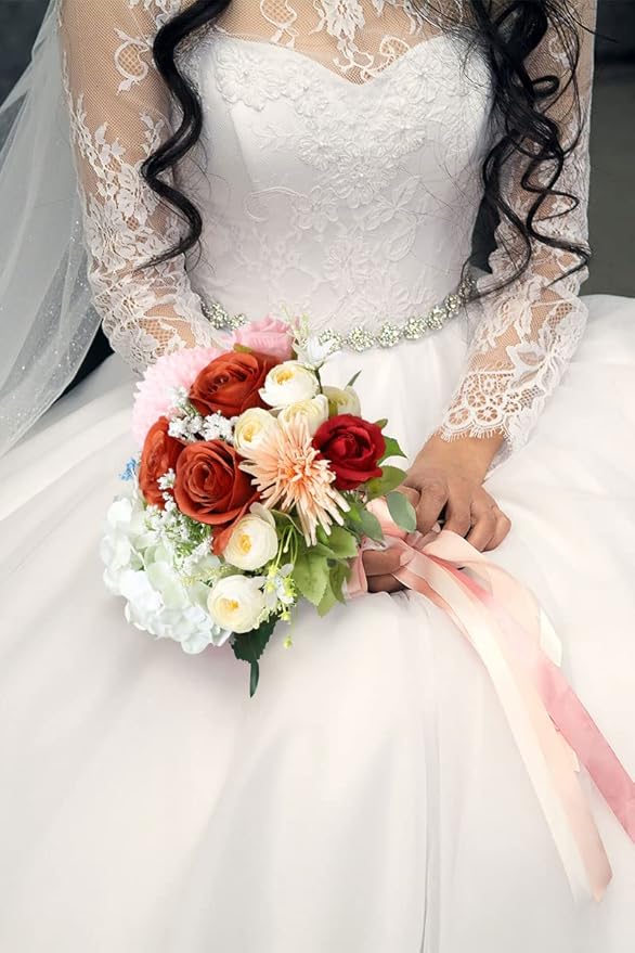 Artificial Rose Flower Artificial Flowers Flower with Long Stem Silk Roses Bouquet for Wedding Bridal Shower Party Home Decoration (Burnt Orange, 12 Pcs)