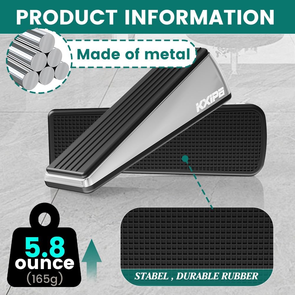 Skiennix Heavy Duty Door Stopper Wedge - Premium Brushed Stainless Steel, 2-Pack | Wall Protector for Home & School