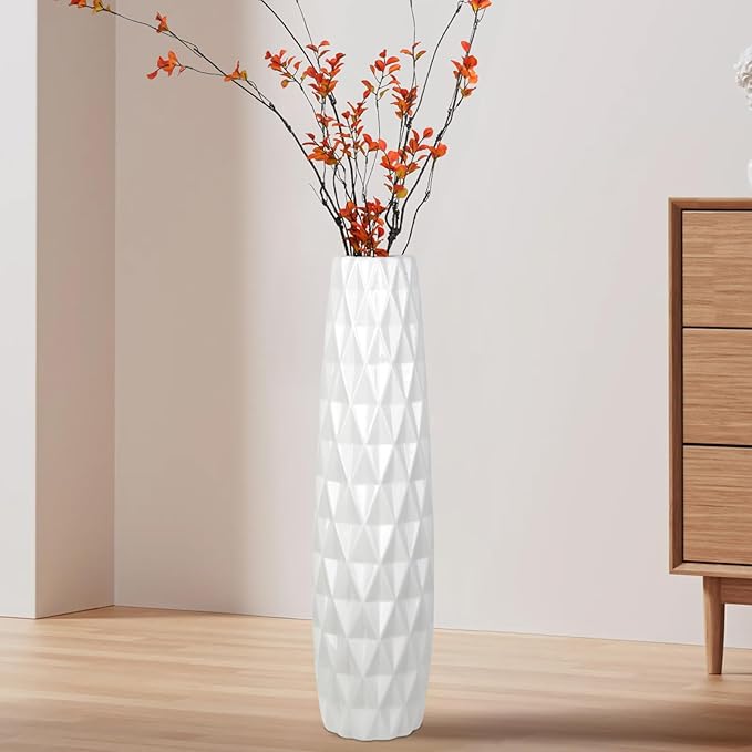 White Ceramic Floor Vase, GDSZJLJ 24" Tall Decorative Large Flower Vases for Living Room, Table Centerpieces, Modern Home Décor, Shelf, Dried Flower, Pampas Grass
