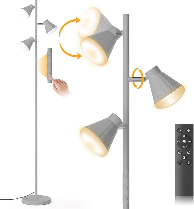 SIBRILLE 36W LED Tree Floor Lamp, Dimmable Tall Standing Lamp with Remote & Touch Control, 4 Color Temperatures Bright Floor Lamp, 3 Rotatable Light Modern Floor Lamps