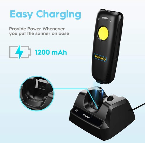NADAMOO 2D Wireless Barcode Scanner - Bluetooth Compatible, Portable USB QR Code Reader for iPhone, iPad, Android & PC