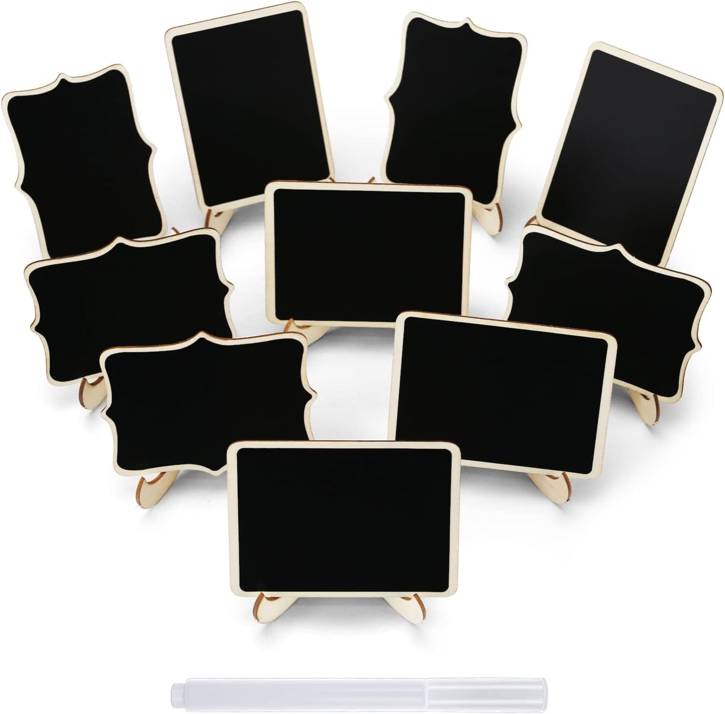 Skiennix Mini Chalkboard Signs - 12 Pcs Small Wooden Labels with Easel Stand | Perfect for Weddings & Events