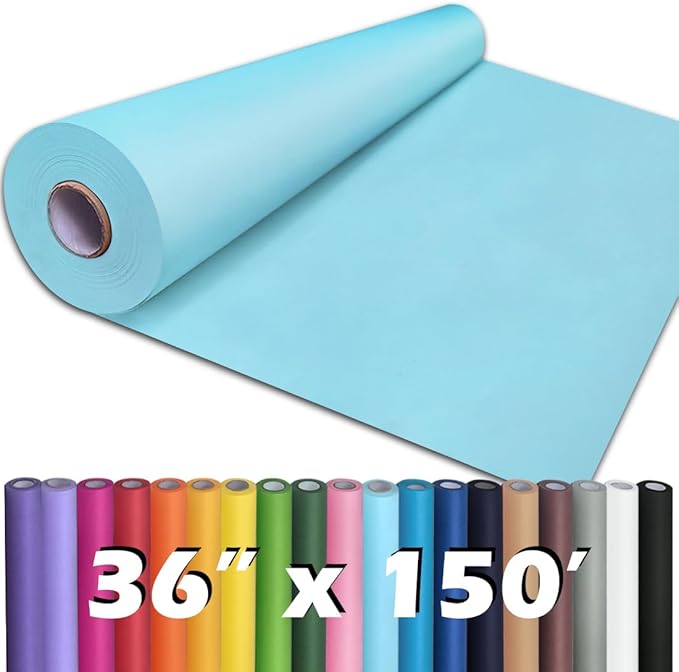 PerkHomy Light Blue Kraft Paper Roll 36" x 1,800" (150') for Gift Wrapping Bouquet Flower Art Painting Craft Writing Packaging Shipping 80GSM 55LB (Light Blue, 36" x 150')