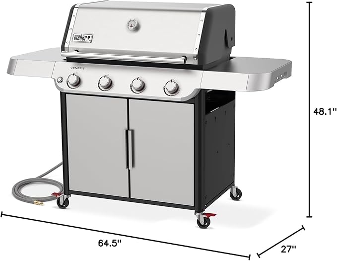 Weber Genesis S-415 Natural Gas Grill for Outdoor Grilling, 4 Burners, Stainless Steel