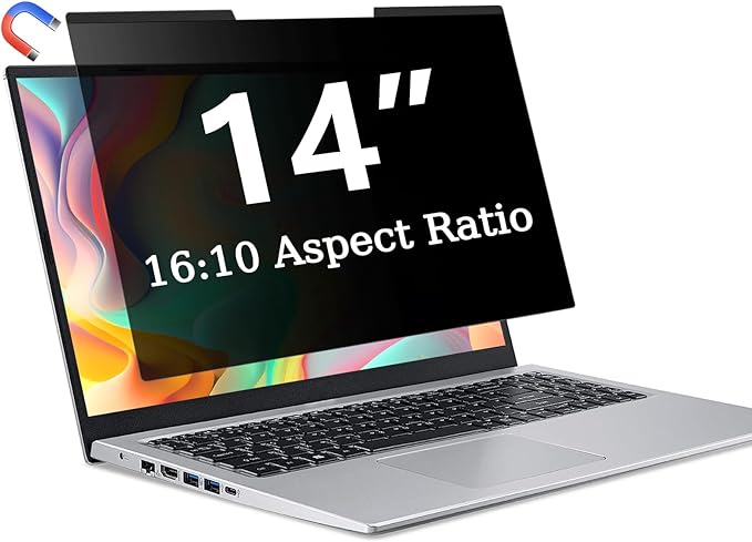 ZOEGAA Magnetic 14 Inch Laptop Privacy Screen Filter,Compatible with HP Dell Acer Asus Samsung Lenovo,for Removable 16:10 Widescreen Display Laptop Privacy Screen 14 inch and Anti-Glare Protector