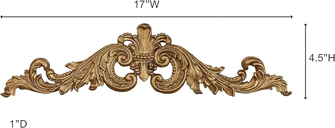 Salvatar Wall Art Topper | Wide Picture Design | Antique Aged Gold Metallic Finish | Openwork Acanthus Leaf Scrolls with Ornate Fleur De Lis | Hang Alone or Above Artwork or Framed Family Photographs
