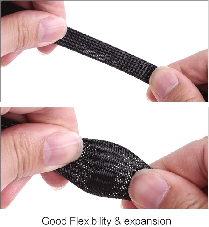 Keco 100ft – 1/2 inch PET Expandable Braided Cable Sleeve – Wire Sleeving for Audio Video and Other Home Device Cable Automotive Wire - Black