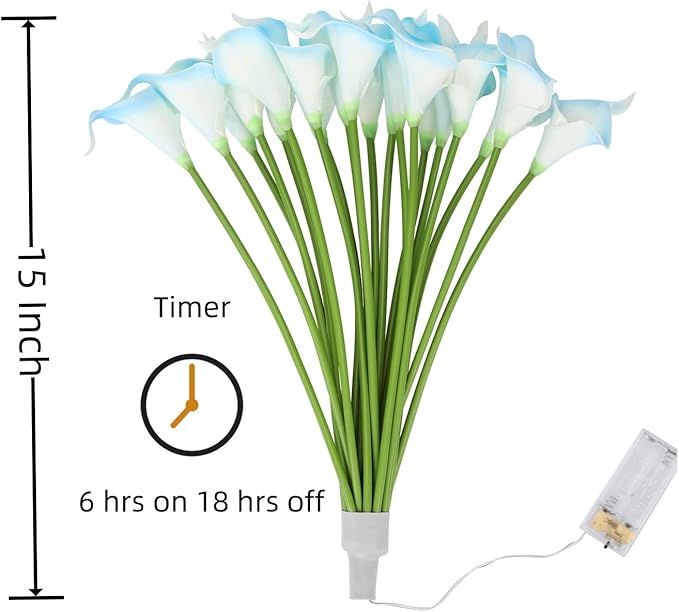 20pcs Lighted Artificial Calla Lily Bouquet Lamp Faux Floarl Night Light Real Touch Flower Night Lamp LED Calla Lily Lighted Artificial Flower for Holiday Home Kitchen Decor(Light Blue)