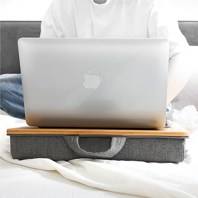 SUMISKY Lap Desk-Portable Laptop Stand with Cushion, Bamboo Platform with Phone Holder, Wrist Pad Fits up to 15.6 Inch Laptops