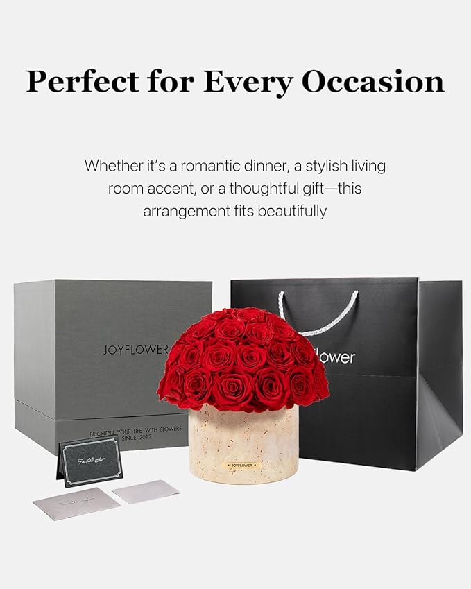 JoyFlower Preserved Flowers Vase, Yellow Cave Stone Flower Vases for Centerpieces, Eternal Flower Decorations for Party Home Living Room Bedroom Coffee Table, Red Flower Vase Unique House Decor
