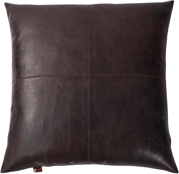 D DOLLY LAMB Lambskin Leather Pillow Cover - Sofa Cushion Case - Decorative Throw Covers for Living Room & Bedroom, 16x16 Inches - Dark Brown Crunch Plain Pack of 1