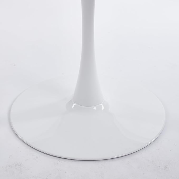 KEIKI 42.1" Round Dining Table, Mid Century Modern Bistro Table with Thickened MDF Tabletop & Metal Pedestal, for 4-6 People, Small Places, Cafe, Kitchen, Living Room, White