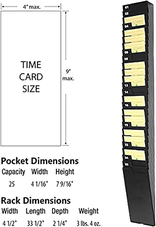 Lathem Time Card Rack - Expandable System with 25 Pockets | Durable Black Construction for 9-Inch Cards