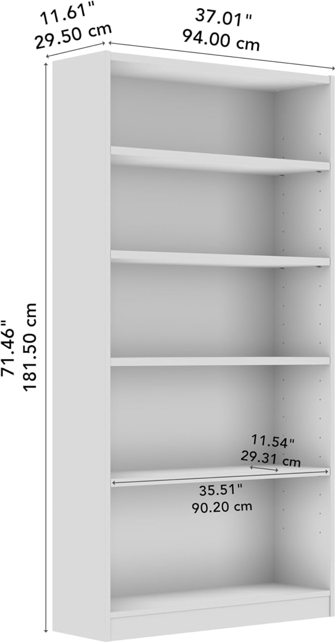 Bush Home Universal Tall 5 Shelf Bookcase in Platinum Gray, Vertical Storage and Display Bookshelf for Home Office or Living Room Organization