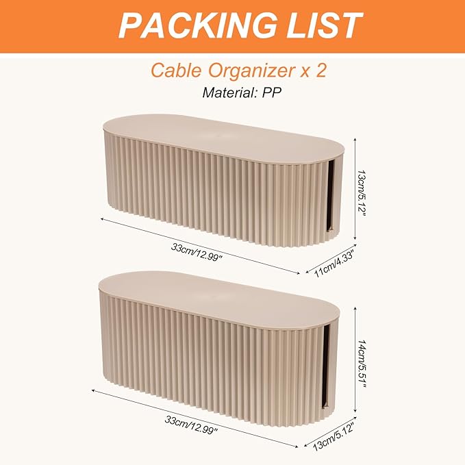 YOKIVE Cable Management Box, Cord Hider Organizer Decorative Strip Storage Box Desk Accessories for Cords Home, Office, Light Brown, 2 Pcs