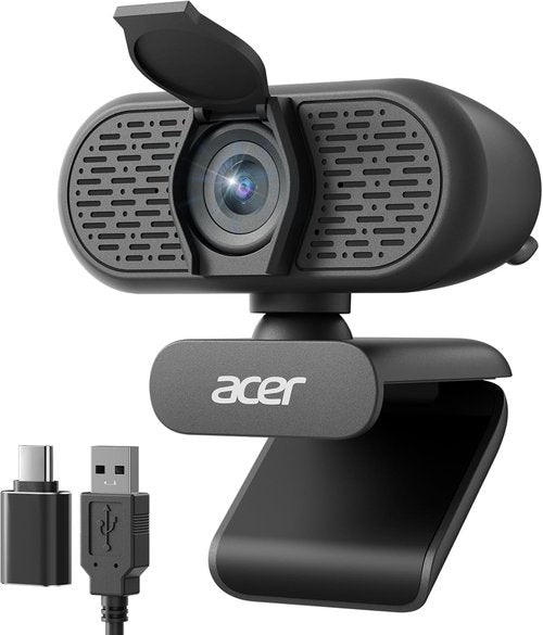 Acer 1080p Webcam - USB Plug and Play Camera with Noise Cancellation | Ideal for Streaming & Online Meetings