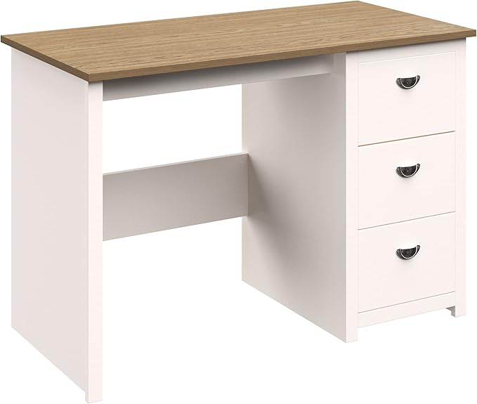 Computer Desk - Traditional Desk with Attached 3-Drawer File Cabinet - for Home Office, Bedroom, Computer, or Craft Table by Lavish Home (White)