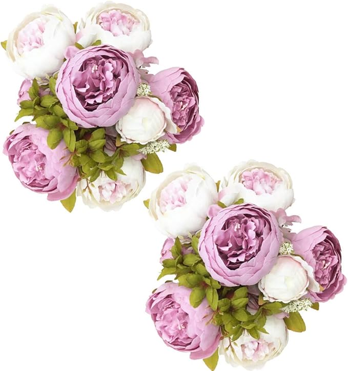 Fule 2 Pack Large Artificial Peony Silk Flower Bouquets Arrangement Wedding Centerpieces (Light Purple)